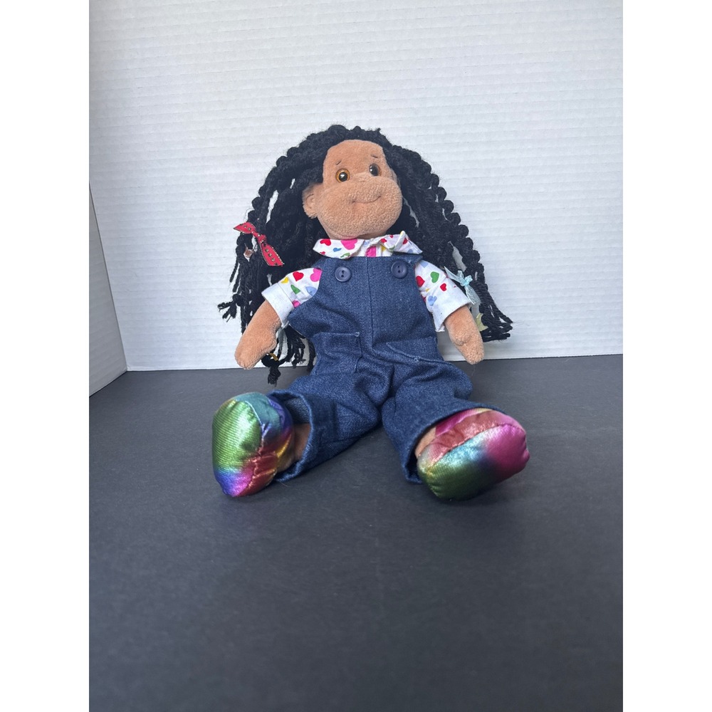 Ty Gear Jazzy Jessie Plush Doll 2001 Black Yarn Hair Denim Overalls Heart Shirt